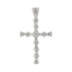 White Gold Diamond Cross Pendant - 14k Baguette & Round Brilliant .25ctw Faith